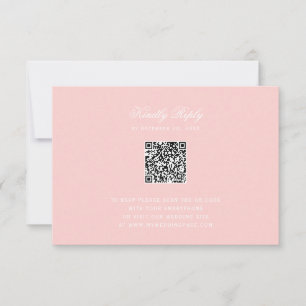 Carte Rose poudré avec monogramme RSVP avec code QR à nœ