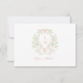 Carte Rose poudré avec monogramme RSVP avec code QR à nœ (Dos)