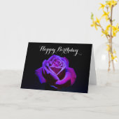 Carte Rose Pourpre Avec Gouttes de Rosée Joyeux Annivers (Fleur jaune)