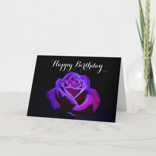 Carte Rose Pourpre Avec Gouttes de Rosée Joyeux Annivers (Devant)