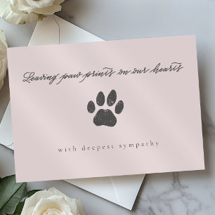 Carte Rose Poussiéreuse Empreinte de Patte Grise Rustiqu