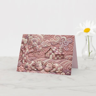 Carte Rose Poussiéreux Charme Patchwork Pastoral Vache