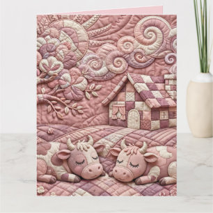 Carte Rose Poussiéreux Charme Patchwork Pastoral Vache