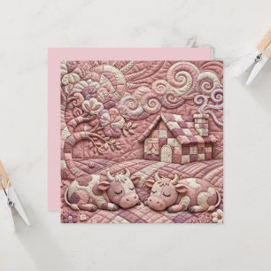 Carte Rose Poussiéreux Charme Patchwork Pastoral Vache
