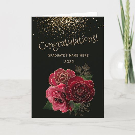 Carte Rose Red Gold tendance Félicitations Graduation (Devant)