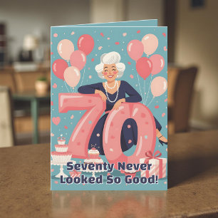 Carte Rose Rétro Télécélébration des 70 ans d'une Femme