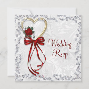 Carte Rose romantique, Diamants et Mariage de ruban roug