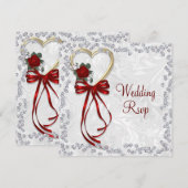 Carte Rose romantique, Diamants et Mariage de ruban roug (Devant / Derrière)