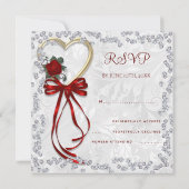 Carte Rose romantique, Diamants et Mariage de ruban roug (Dos)