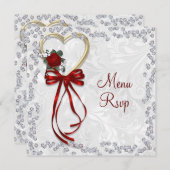 Carte Rose romantique, Diamants et Ruban Rouge Mariage (Devant / Derrière)