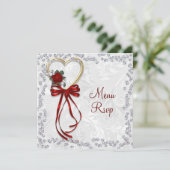 Carte Rose romantique, Diamants et Ruban Rouge Mariage (Debout devant)