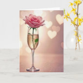 Carte Rose rose Anniversaire En Champagne (Fleur jaune)