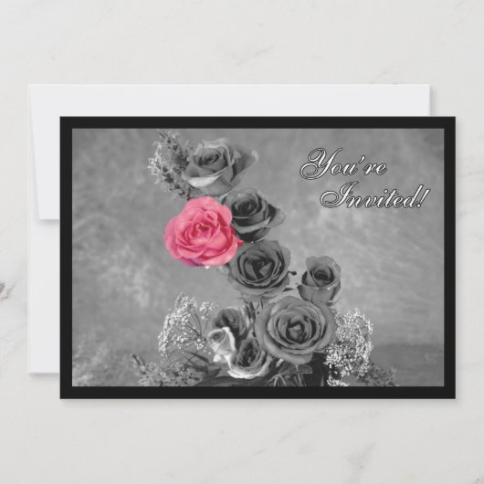 Carte Rose rose avec fond noir et blanc (Devant)