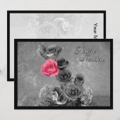 Carte Rose rose avec fond noir et blanc (Devant / Derrière)