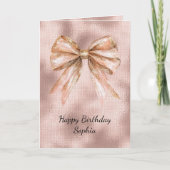 Carte Rose rose Blush Gold Bow Anniversaire (Devant)