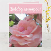 Carte Rose rose dans le jardin - Hongrois nom jour (Fleur jaune)