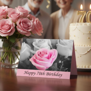 Carte Rose rose élégante 70e anniversaire, étape florale