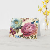 Carte Rose rose et bleu (Fleur jaune)