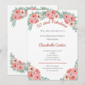 Carte Rose rose Floral 50 et Fabuleux anniversaire (Devant / Derrière)