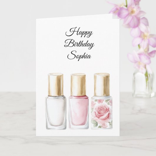 Carte Rose Rose Floral ongle polonais Anniversaire (Orchidée)