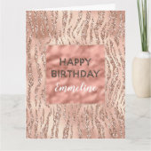Carte Rose Rose Gold Zebra Imprimer Parties scintillant  (Devant)