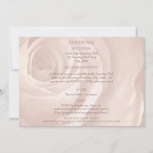 Carte rose rose pâle simple détails de mariage (Devant)