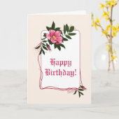 Carte Rose rose sauvage, lin fleuri Joyeux anniversaire (Fleur jaune)