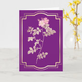 Carte Rose rose sur Anniversaire violet (Fleur jaune)