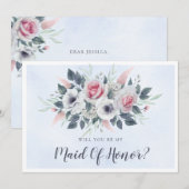 Carte Rose Roses Bleu Clair Serez-Vous Ma Fille D'Honneu (Devant / Derrière)