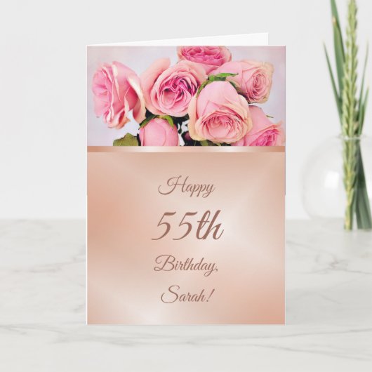 Carte Rose Roses Rose Or Anniversaire (Devant)