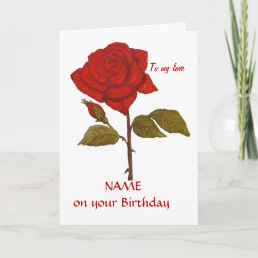 Carte Rose rouge anniversaire. Personnalisez-le. (Devant)