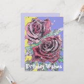 Carte Rose rouge Aquarelle Fleur Floral Anniversaire (Devant/Arrière en situation)