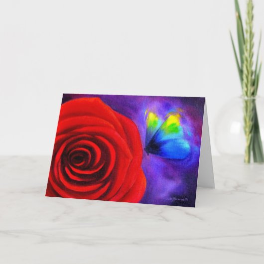 Carte Rose rouge avec peinture papillon - Multi (Devant)