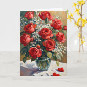 Carte Rose rouge et baby's breath blanc pour la Saint-Va (Fleur jaune)