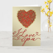 Carte Rose rouge et or Cœur Je t'aime (Fleur jaune)