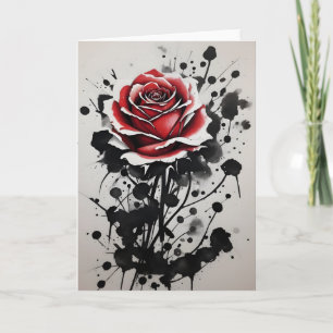 Carte Rose rouge - Fleurs aquarelle