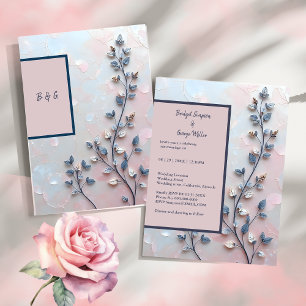 Carte rose saumon et ton perle branche botanique mariage