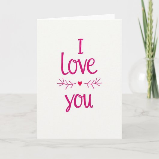 Carte rose script branche cœur je t'aime (Devant)