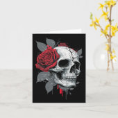 Carte Rose Squelette Crâne Main Fleur Rouge Rose (Fleur jaune)