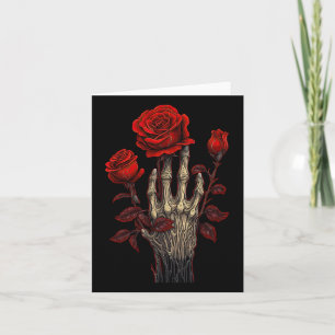 Carte Rose Squelette Crâne Main Fleur Rouge Rose 1