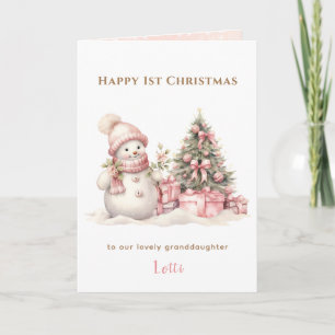 Carte Rose Vintage Snowman Girl First Christmas Folle