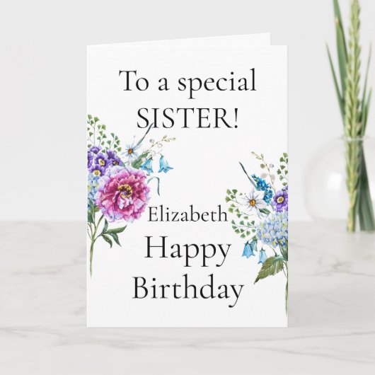 Carte Rose violet Fleurs Bleues Joyeux Anniversaire Soeu (Devant)