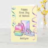 Carte Rose violet Joyeux premier jour de l'école (Fleur jaune)