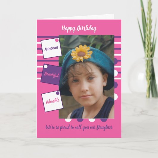 Carte Rose violet magnifique photo fille anniversaire (Devant)