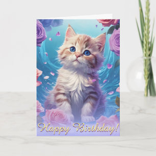 Carte Rose White Kitten Floral Serenade