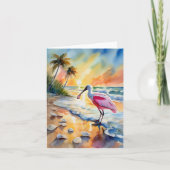 Carte Roseate Spoonbill Floride Aquarelle (Devant)