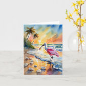 Carte Roseate Spoonbill Floride Aquarelle (Fleur jaune)