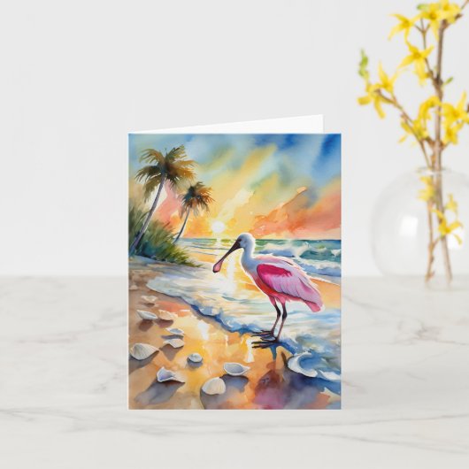 Carte Roseate Spoonbill Floride Aquarelle (Fleur jaune)