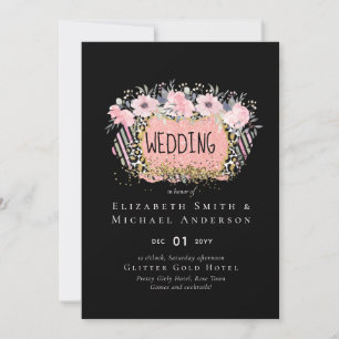 Carte Rosegold MARIAGE Girly rose Parties scintillant fl