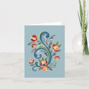 Carte Rosemaling en bleu et rouge